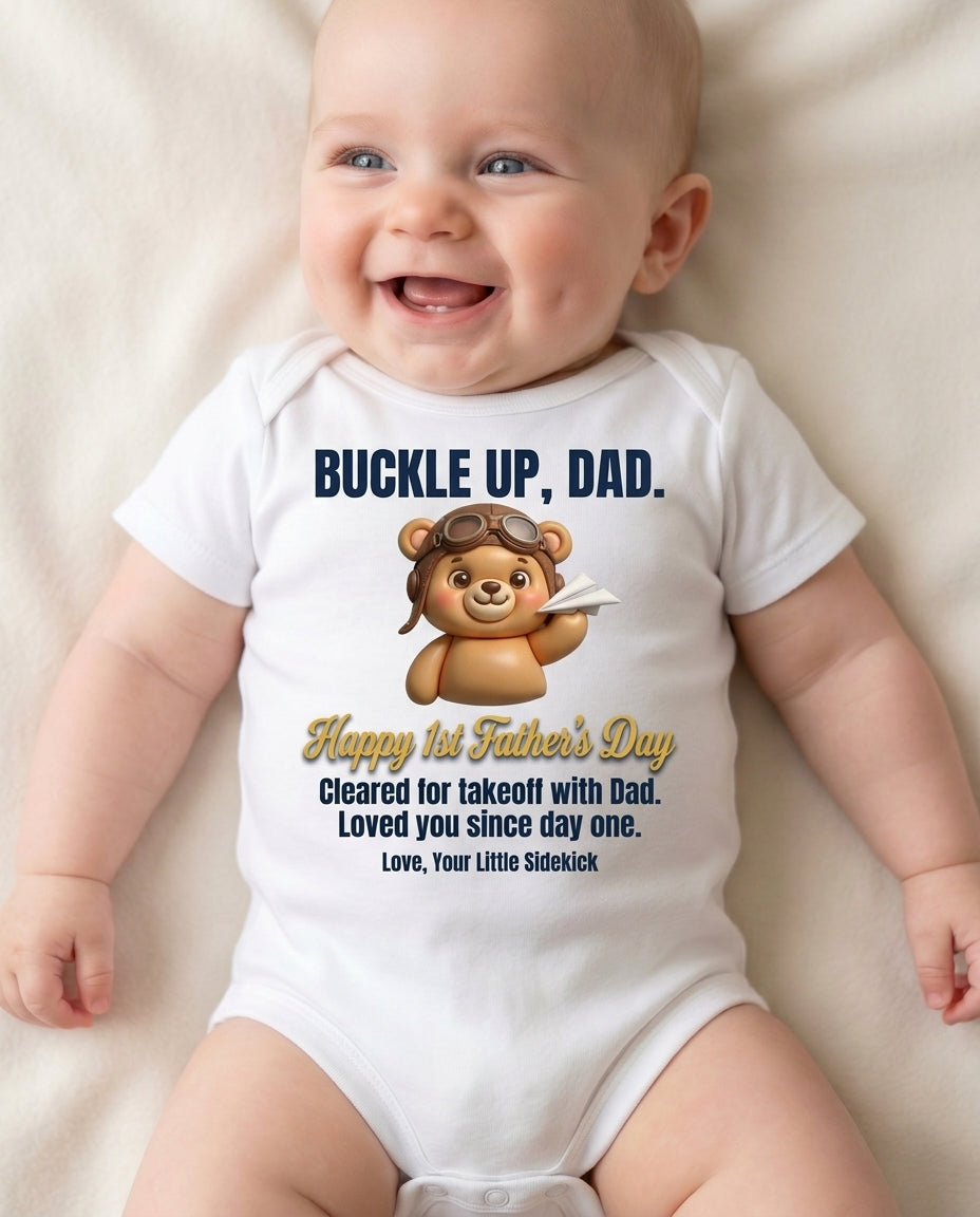 TotKind - Co-Pilot Bear  Happy 1st Fathers Day - Baby Onesie - 11052026