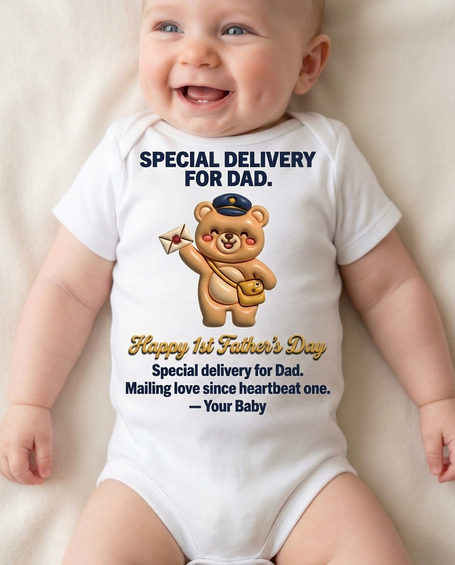 TotKind - Postman Bear  Happy 1st Fathers Day - Baby Onesie - 11052026