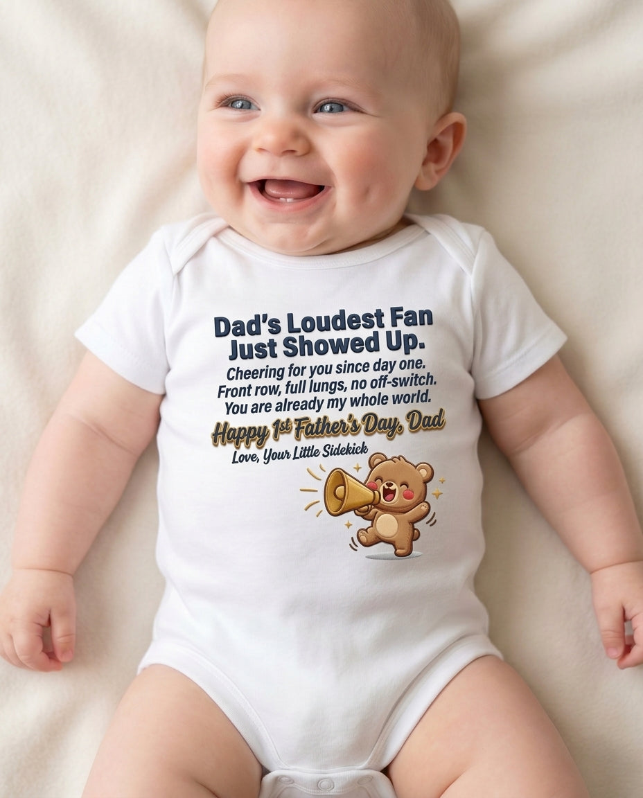 TotKind - Megaphone Bear  Loudest Fan Just Showed Up - Baby Onesie - 09052026
