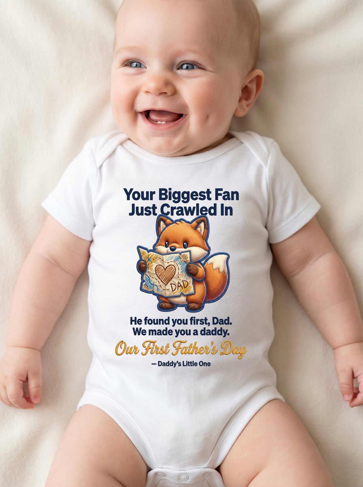 TotKind - Moms Note Baby Fox Hands Dad the Map - Baby Onesie - 18052026