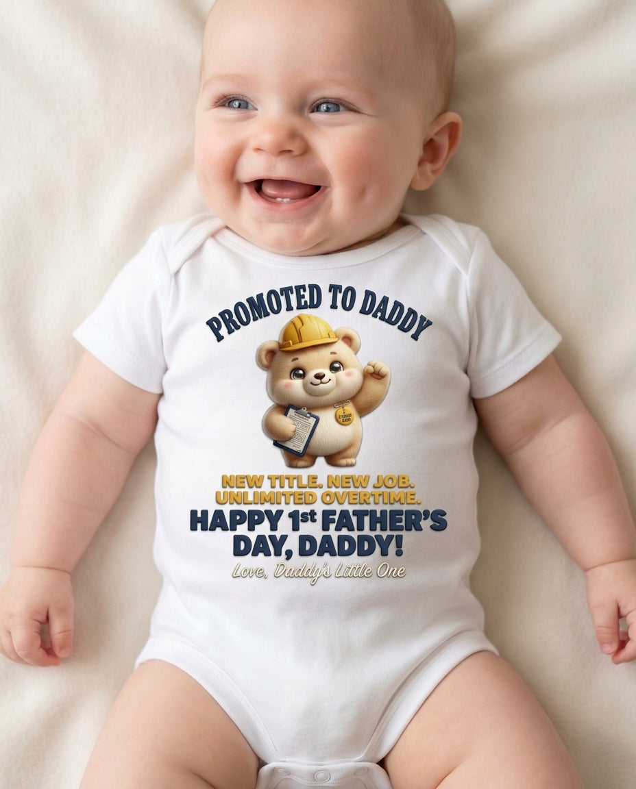 TotKind - Promoted To Daddy Hard Hat Bear - Baby Onesie