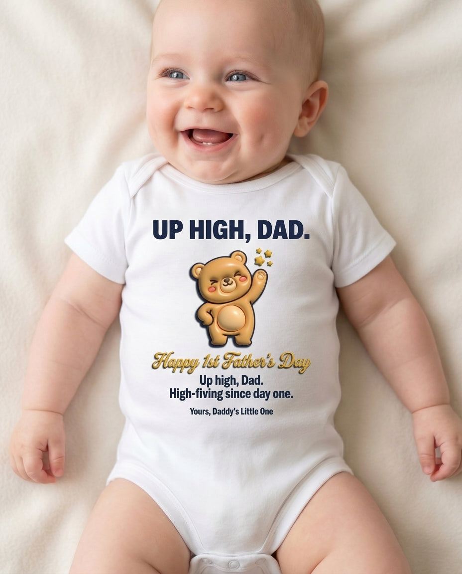 TotKind - High-Five Bear  Happy 1st Fathers Day - Baby Onesie - 11052026