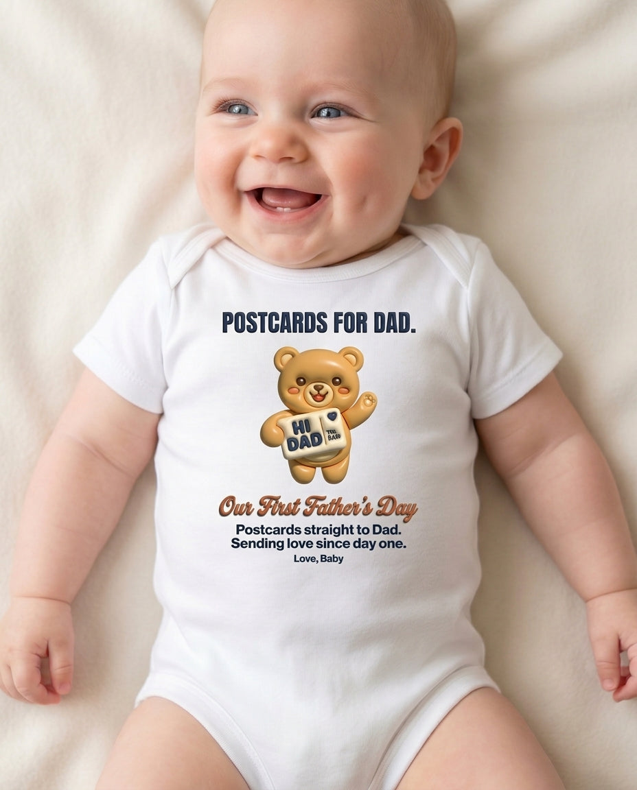 TotKind - Postcard Bear  Our First Fathers Day - Baby Onesie - 11052026