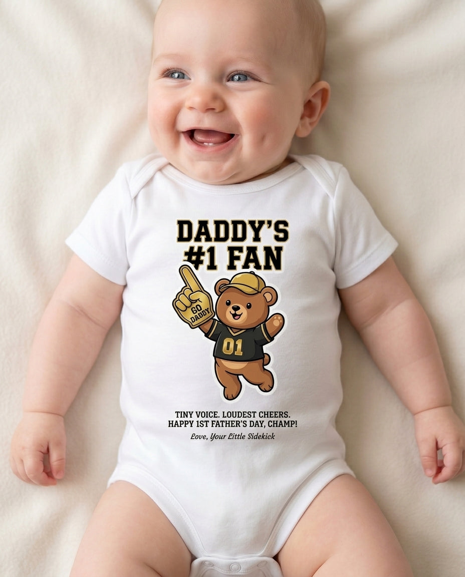 TotKind - Bear Black Cap Foam Finger Daddy Fan - Baby Onesie - 12052026