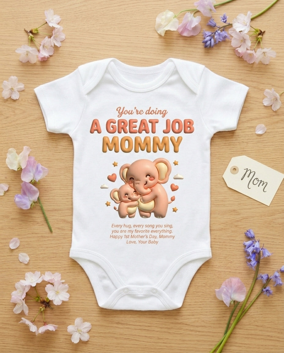 TotKind - Elephant Great Job Mommy  1st Mothers Day - Baby Onesie