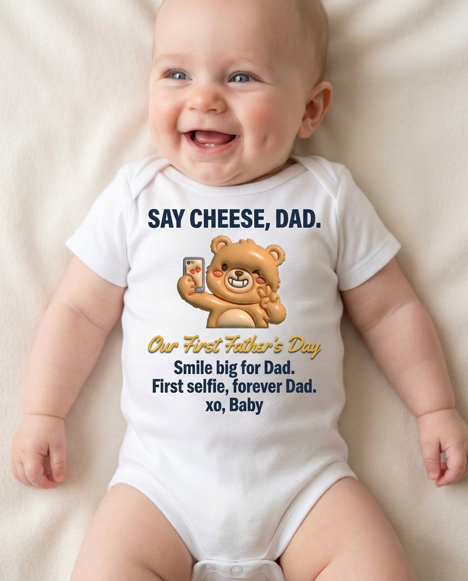 TotKind - Selfie Bear  Our First Fathers Day - Baby Onesie - 11052026