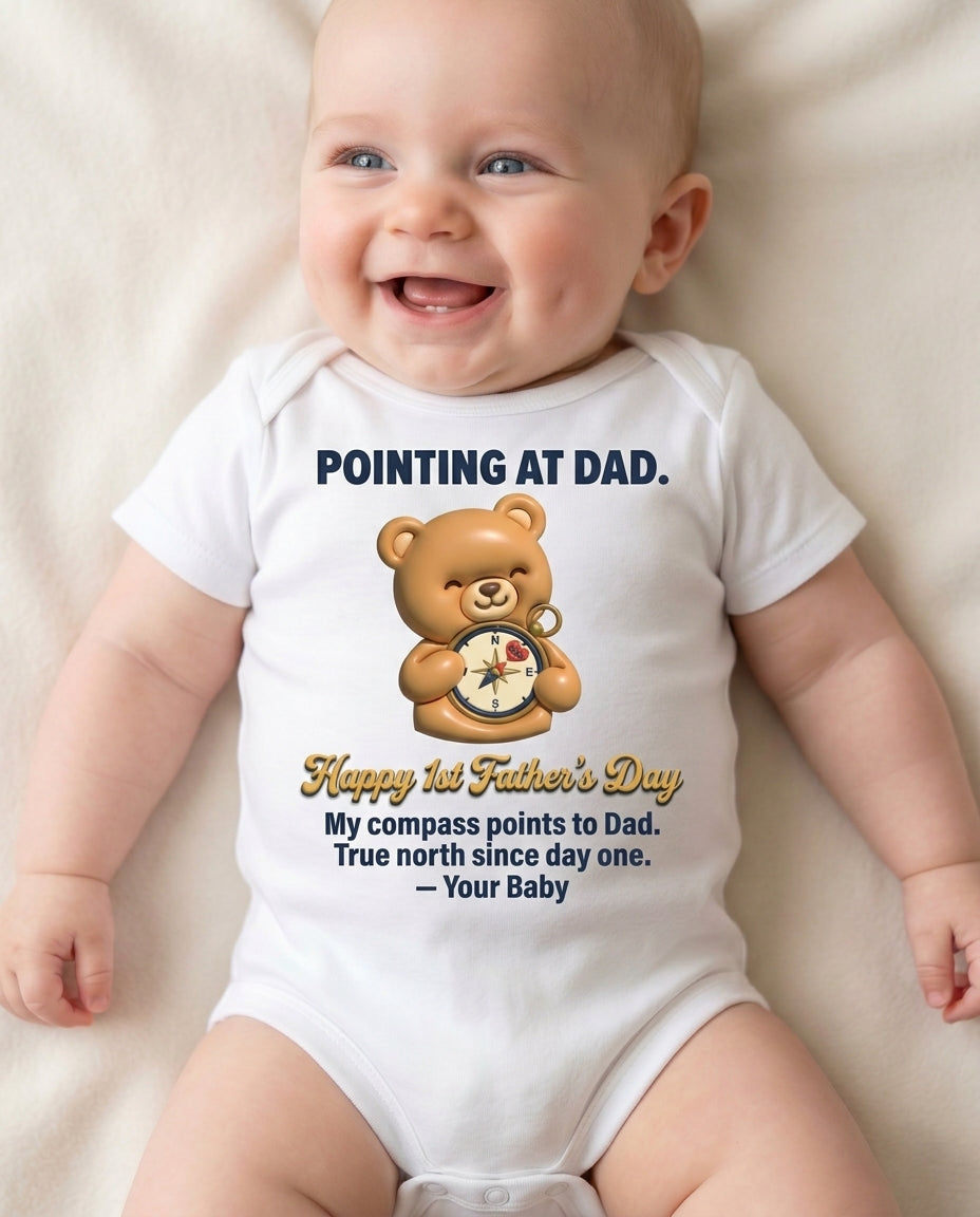 TotKind - Compass Bear  Happy 1st Fathers Day - Baby Onesie - 11052026