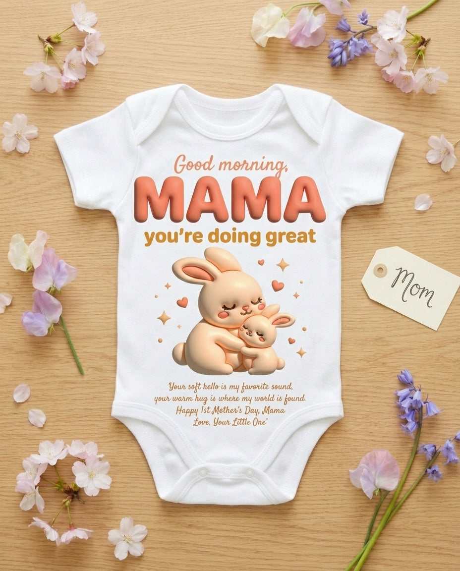 TotKind - Bunny Good Morning Mama  1st Mothers Day - Baby Onesie
