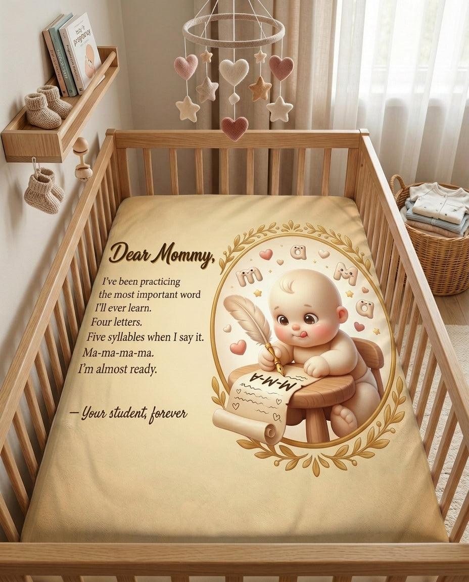 TotKind - Baby Writing Mama  Practicing the Most Important W - Blanket