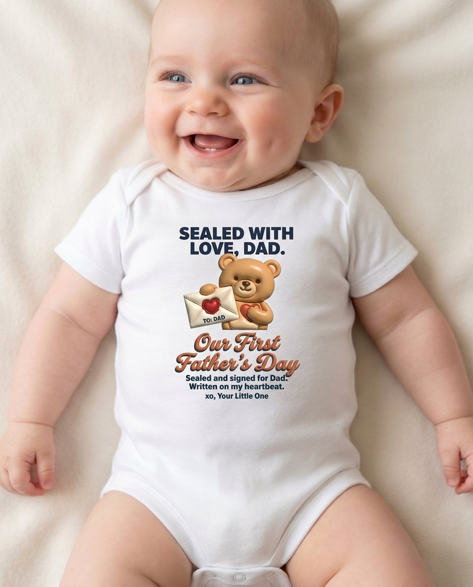 TotKind - Sealed Letter Bear  Our First Fathers Day - Baby Onesie - 11052026