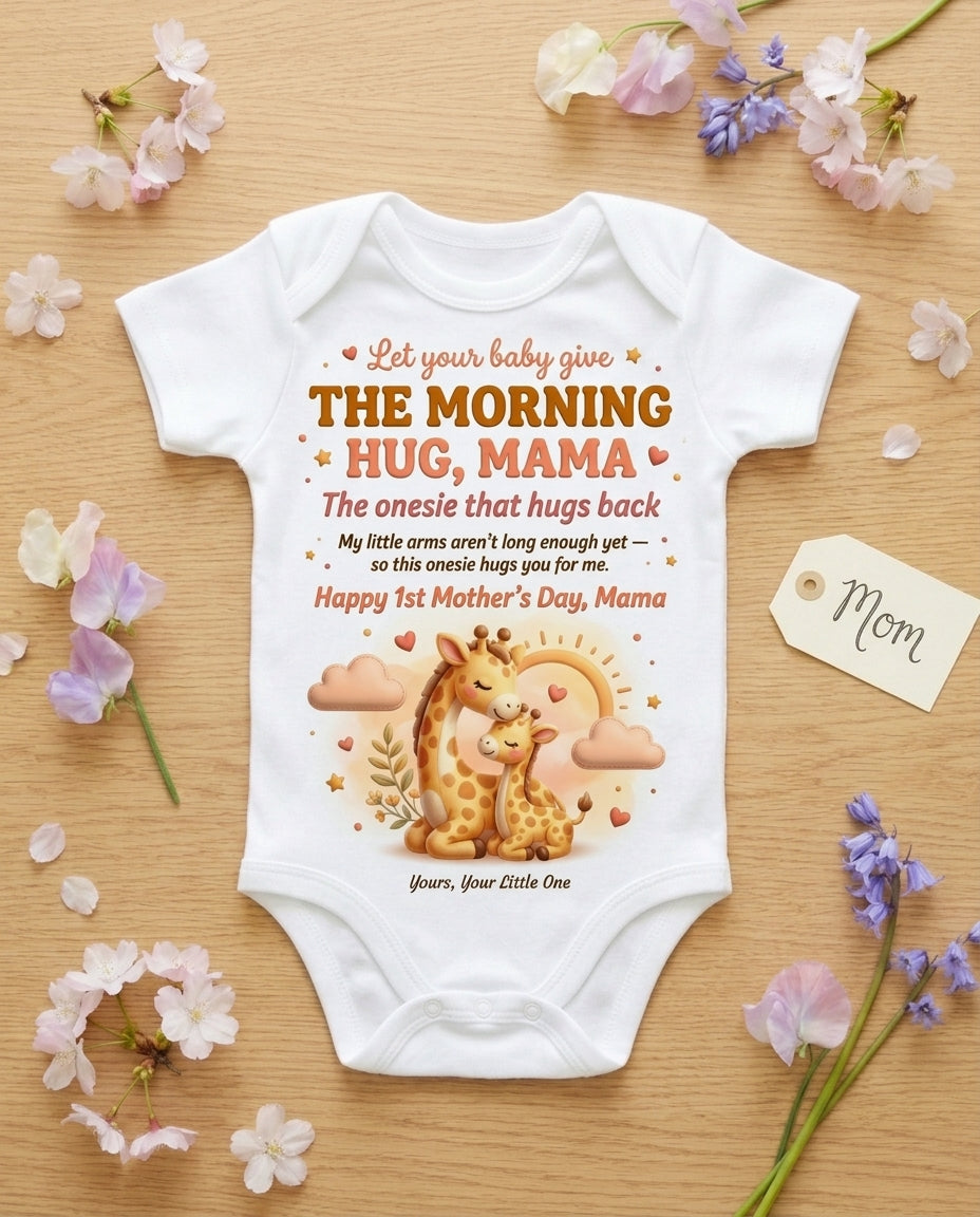 TotKind - Giraffe Morning Hug Mama - Baby Onesie