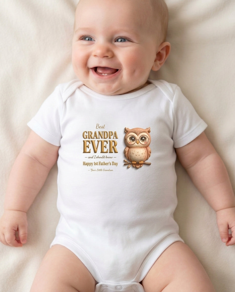 TotKind - Owl Best Grandpa Ever 1st Father's Day - Baby Onesie