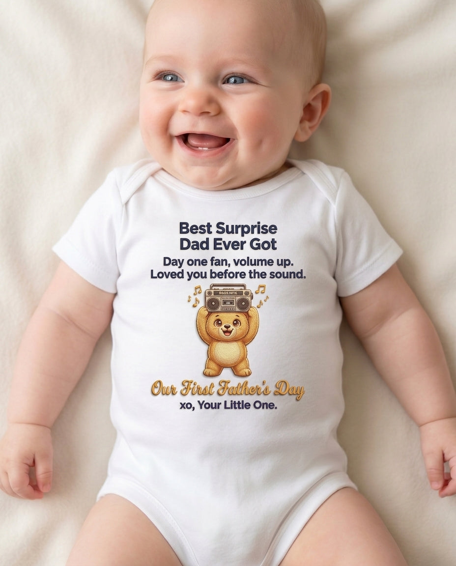 TotKind - H2 Boombox Bear  Warm Peach Sunrise Gradient Backg - Baby Onesie - 13052026