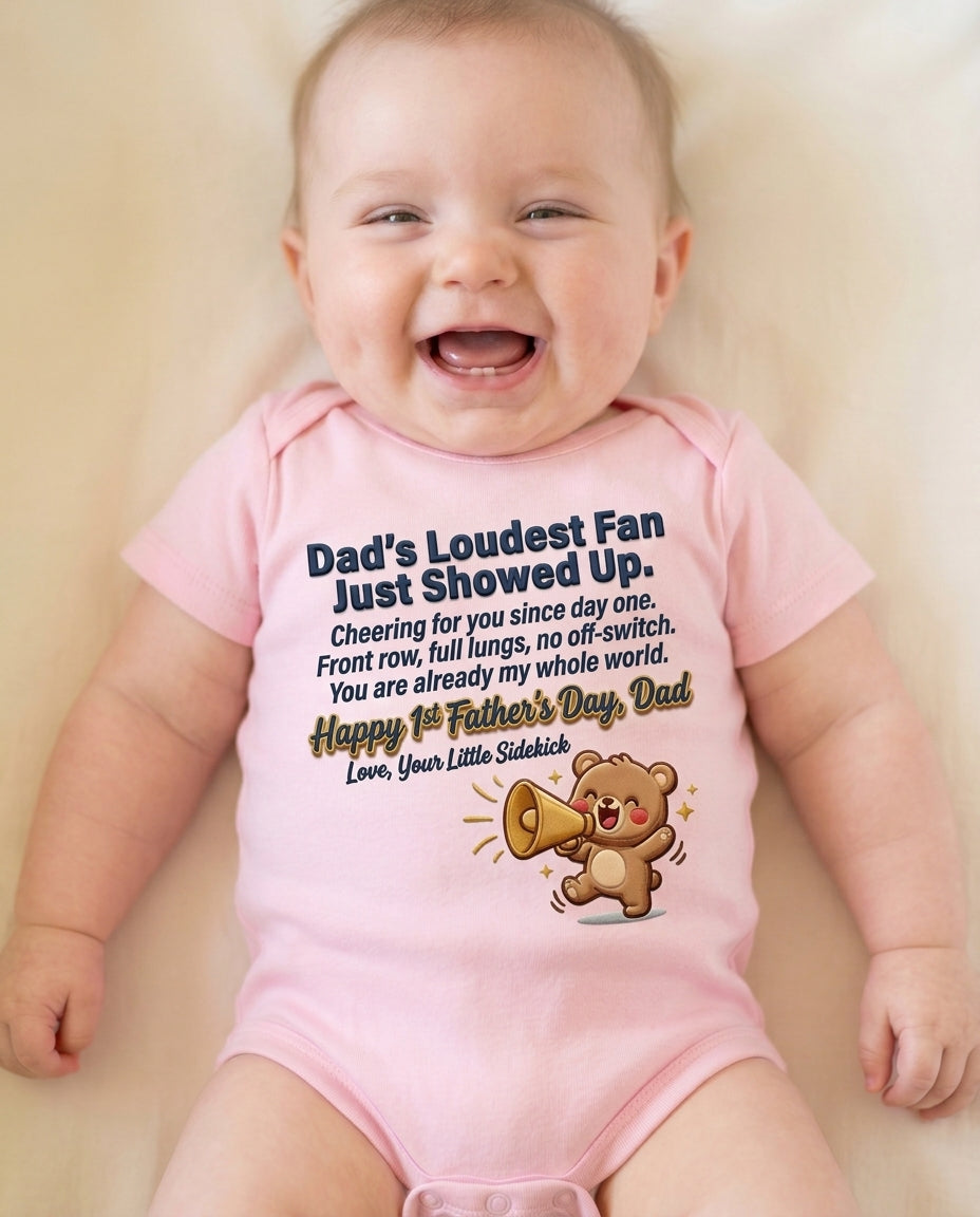 TotKind - Megaphone Bear  Loudest Fan Just Showed Up - Baby Onesie - 09052026