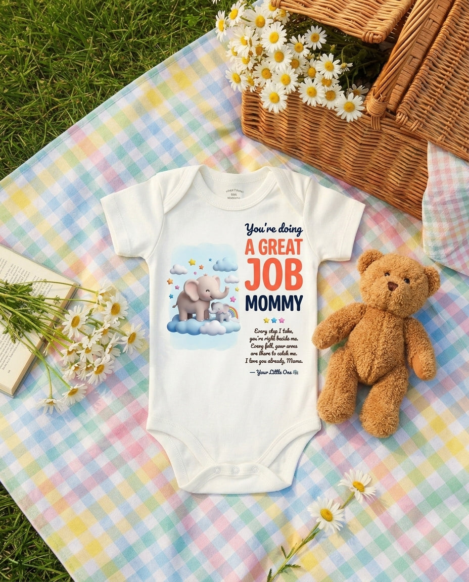 Elephant Rainbow Great Job Baby Onesie