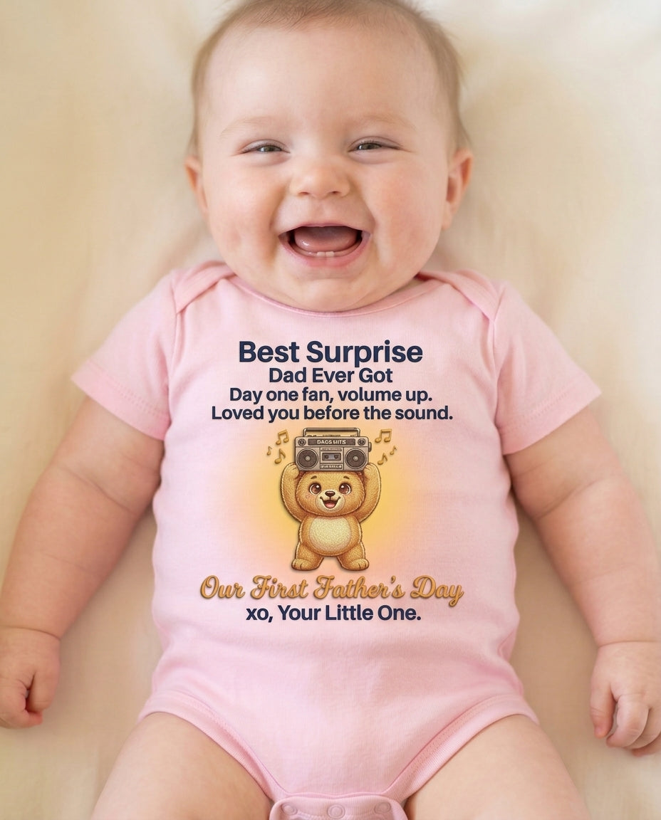 TotKind - H2 Boombox Bear  Warm Peach Sunrise Gradient Backg - Baby Onesie - 13052026