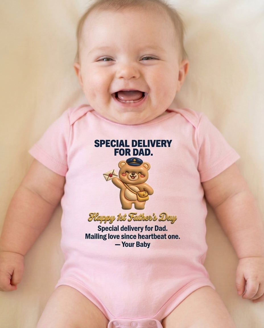TotKind - Postman Bear  Happy 1st Fathers Day - Baby Onesie - 11052026