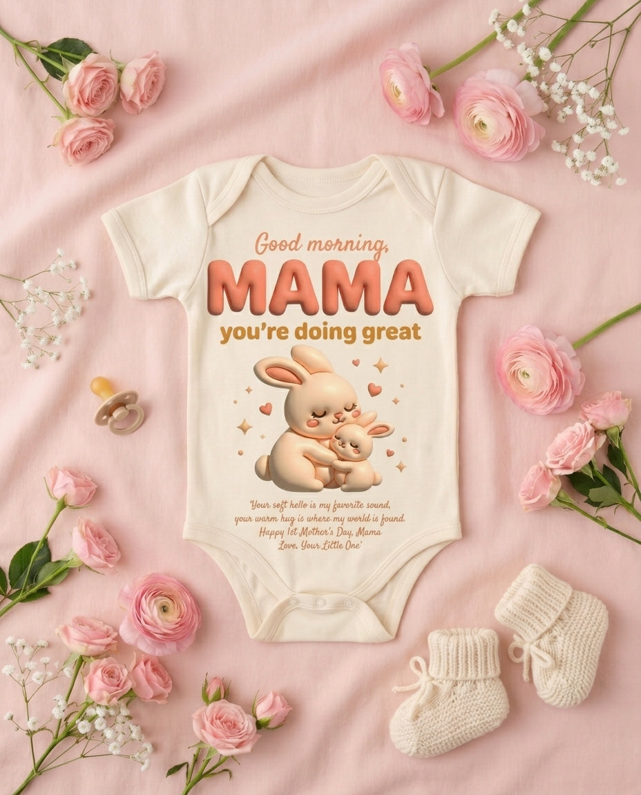 TotKind - Bunny Good Morning Mama  1st Mothers Day - Baby Onesie