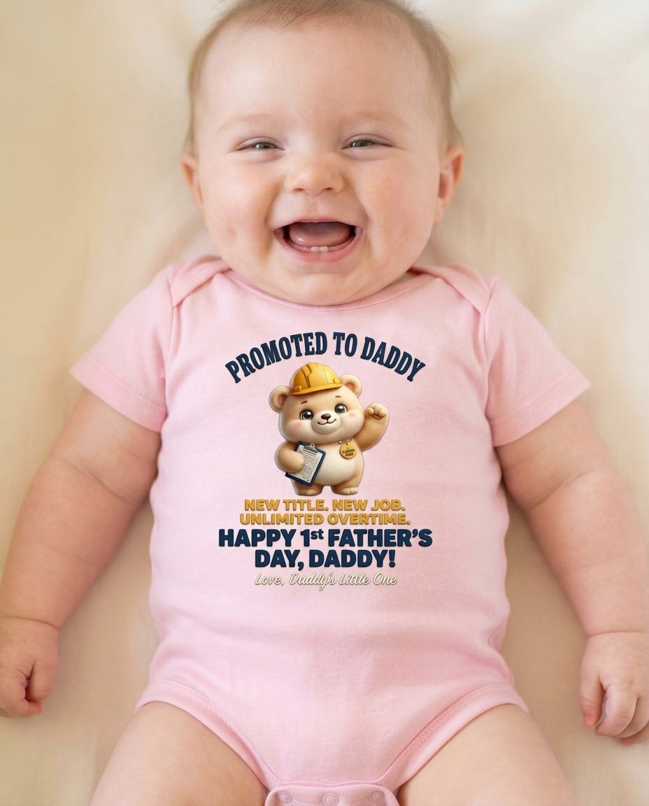 TotKind - Promoted To Daddy Hard Hat Bear - Baby Onesie