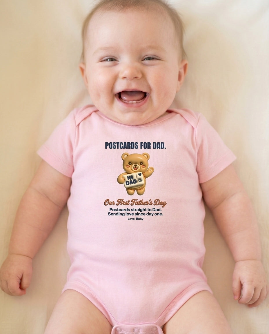 TotKind - Postcard Bear  Our First Fathers Day - Baby Onesie - 11052026