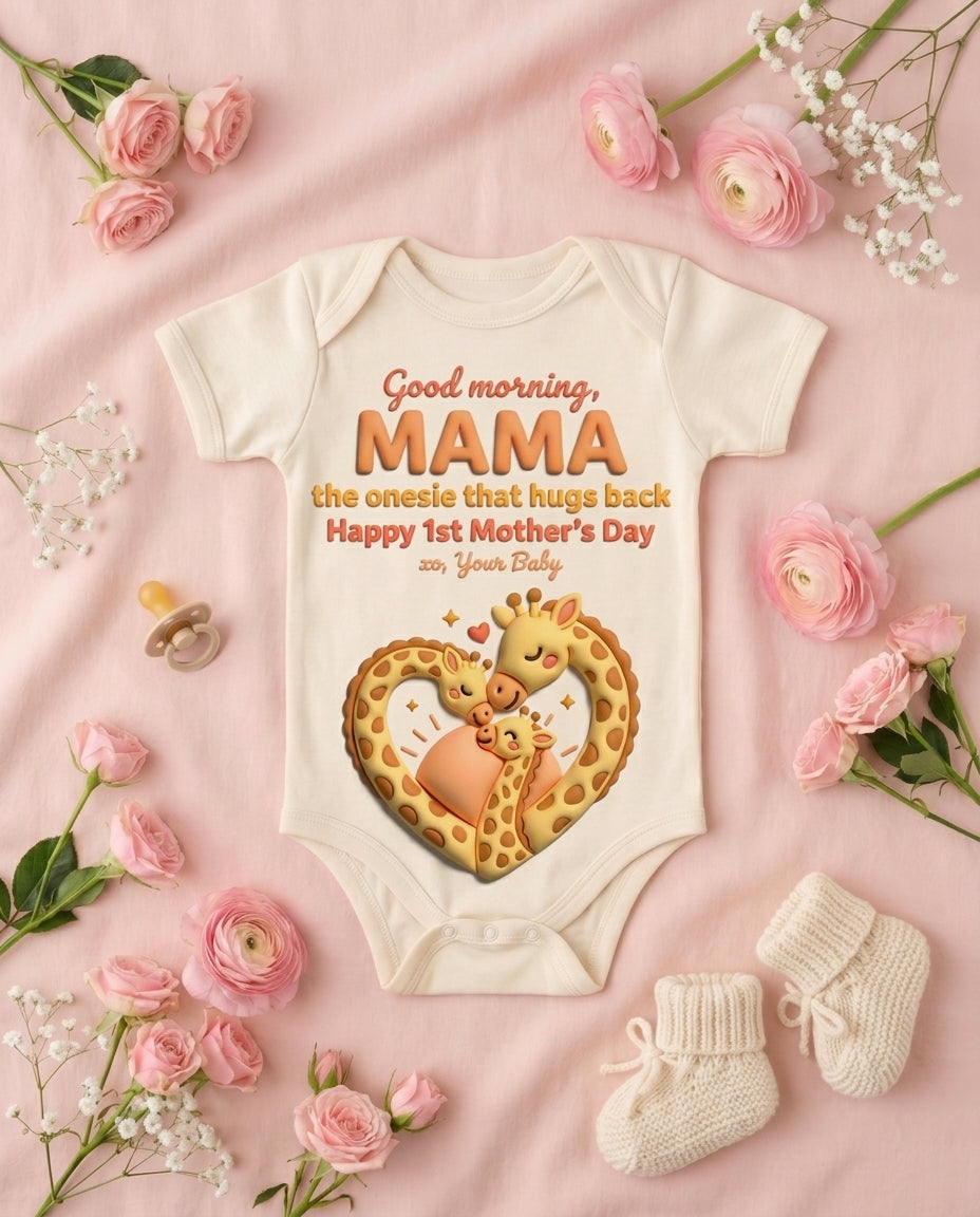 TotKind - Giraffe Morning Hug First Mothers Day - Baby Onesie