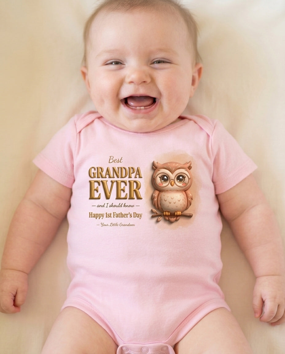 TotKind - Owl Best Grandpa Ever 1st Father's Day - Baby Onesie