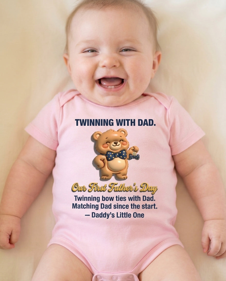 TotKind - Bow Tie Twin Bear  Our First Fathers Day - Baby Onesie - 11052026