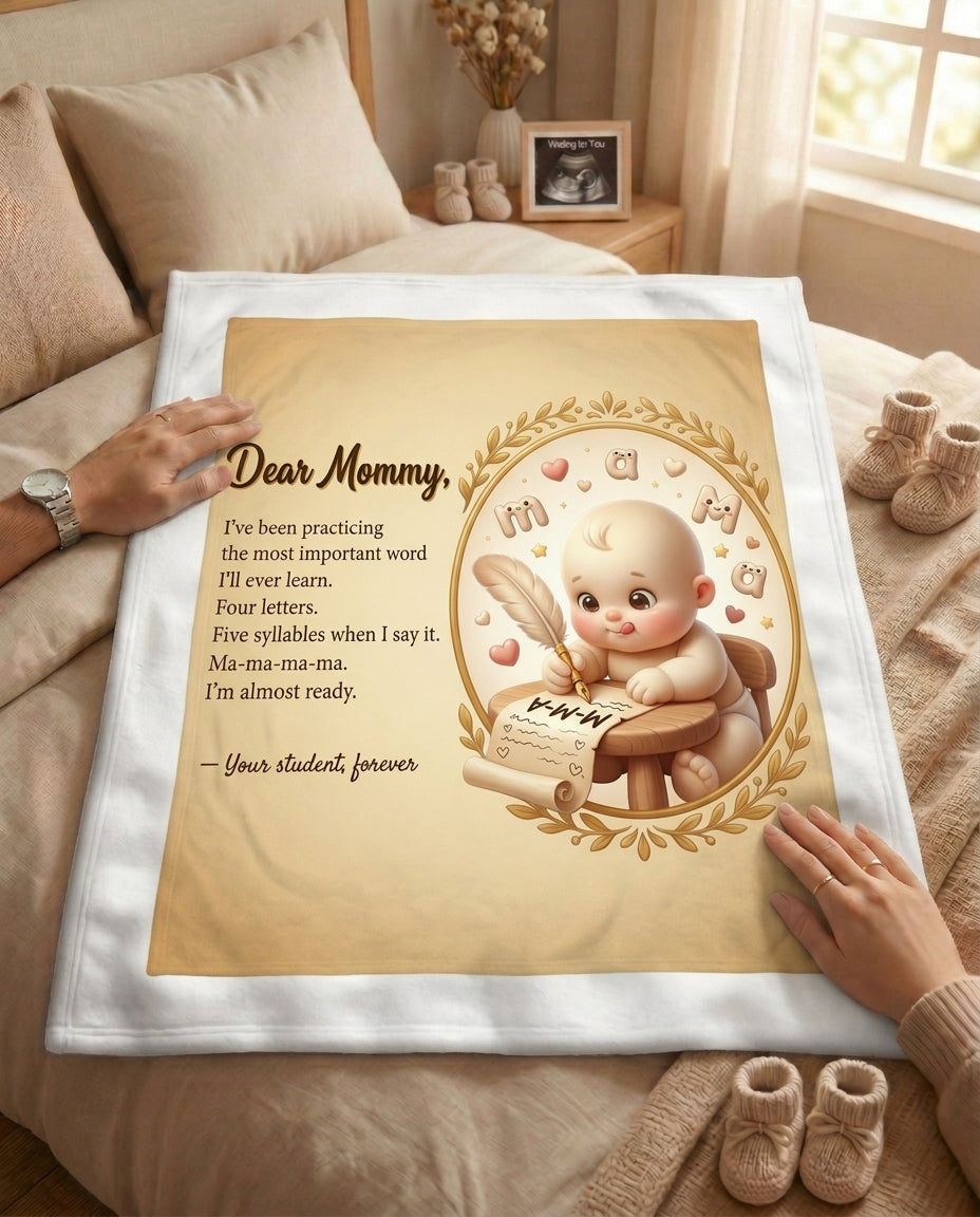 TotKind - Baby Writing Mama  Practicing the Most Important W - Blanket