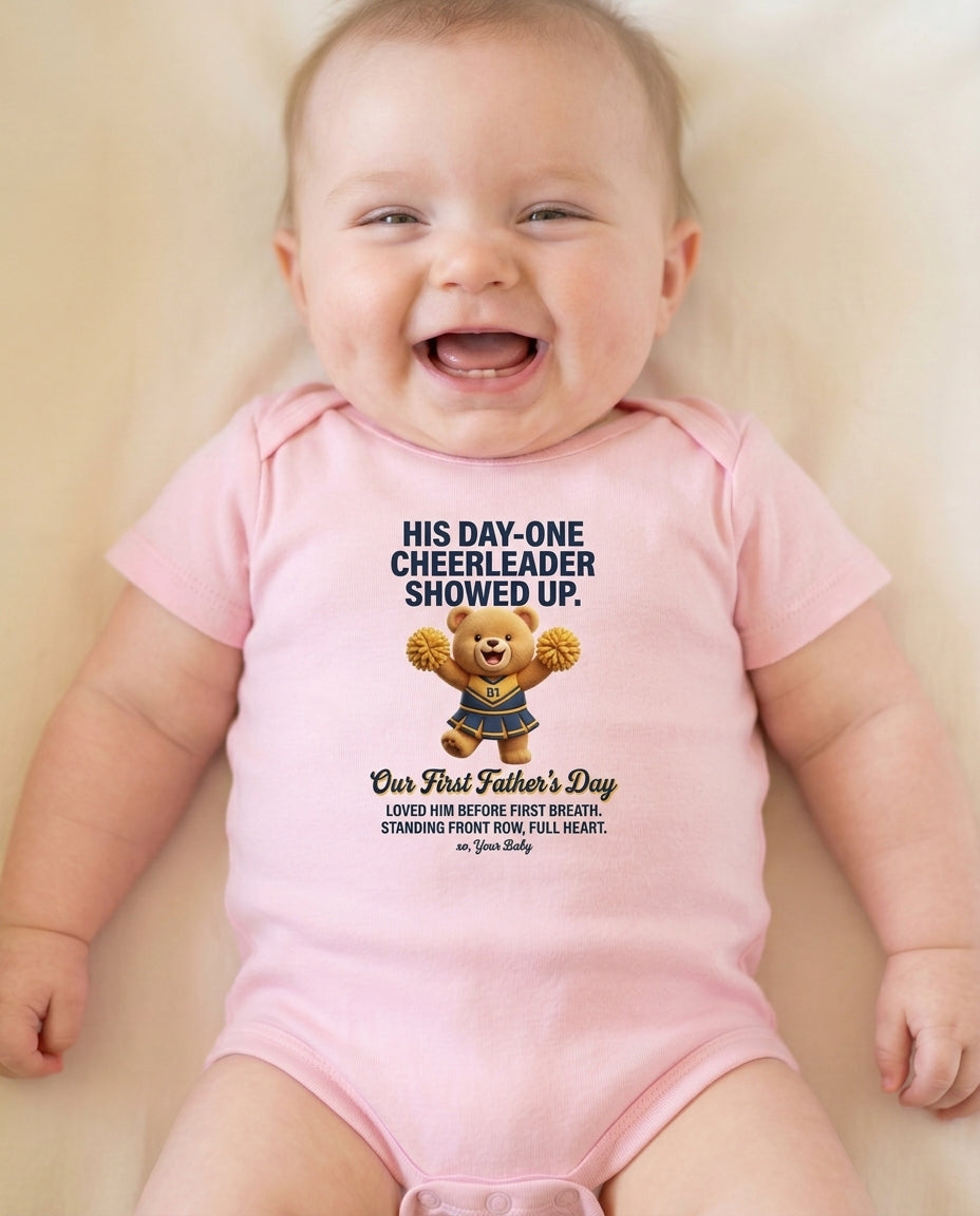 TotKind - H2  Cheerleader Bear on Warm Pastel Peach Gradient - Baby Onesie - 14052026