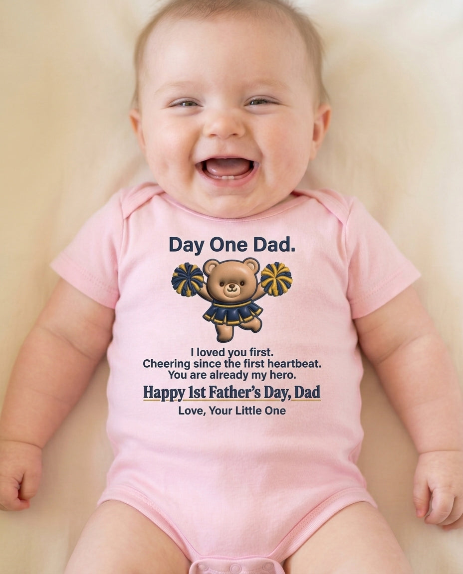 TotKind - Cheerleader Bear v4  Day One Dad Day One Fan  Fron - Baby Onesie - 10052026