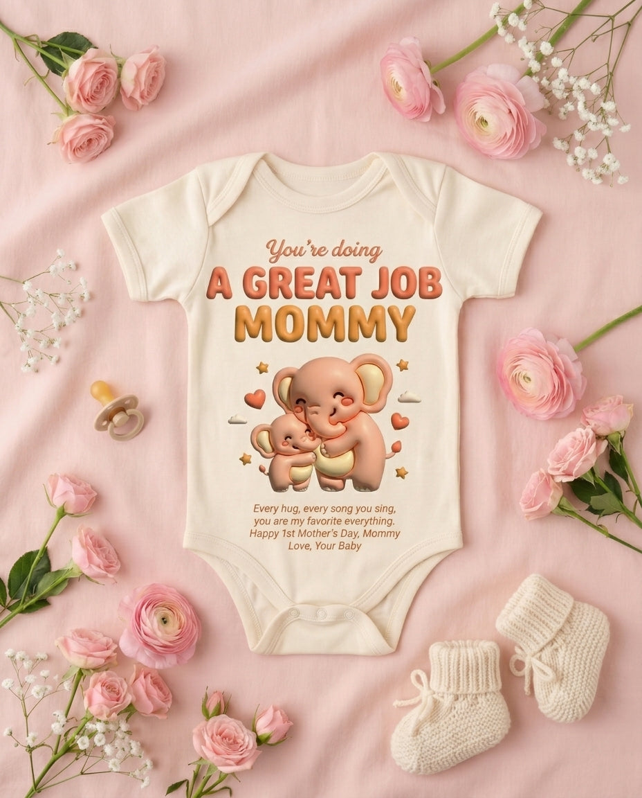 TotKind - Elephant Great Job Mommy  1st Mothers Day - Baby Onesie