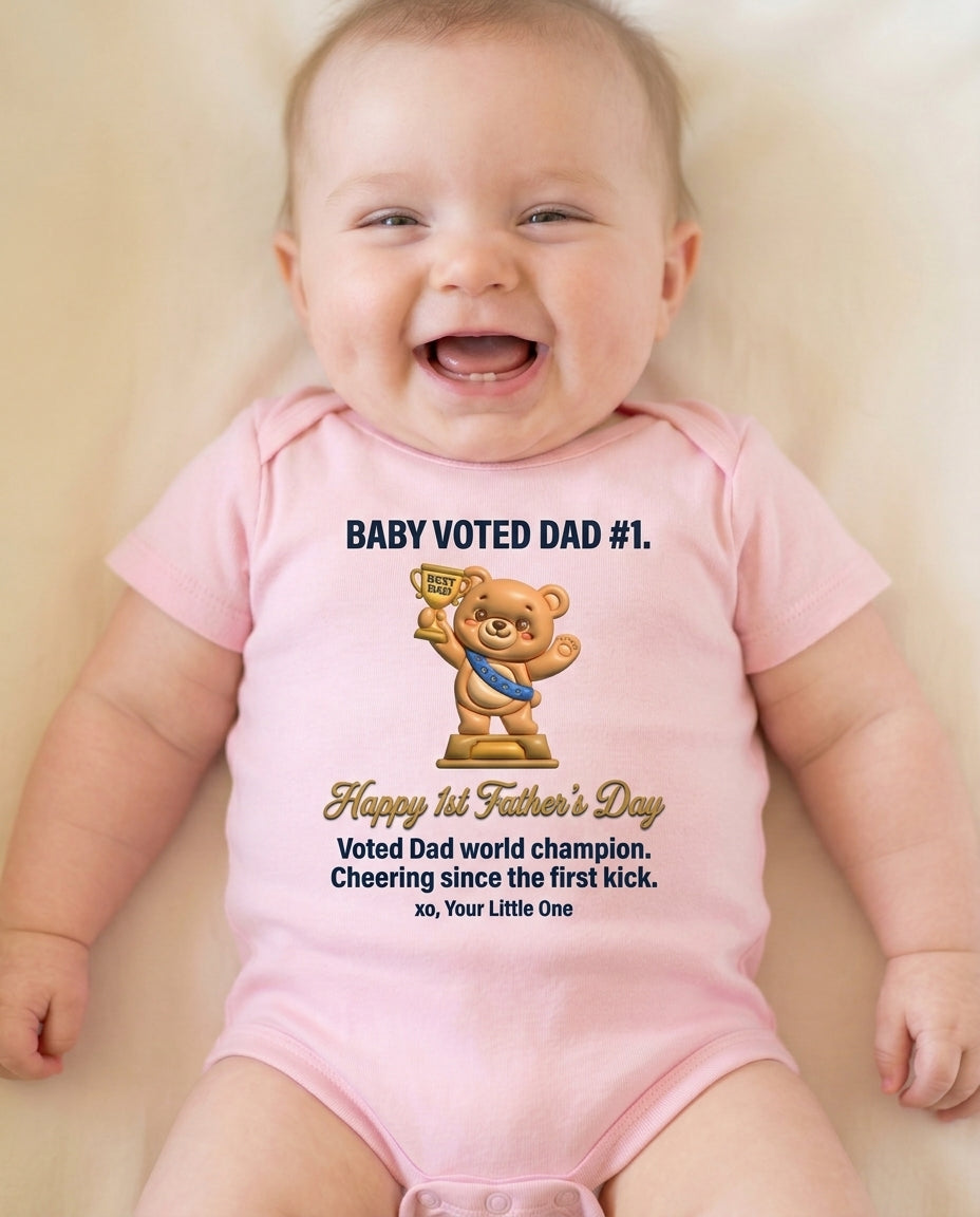 TotKind - Tiny Trophy Bear  Happy 1st Fathers Day - Baby Onesie - 11052026