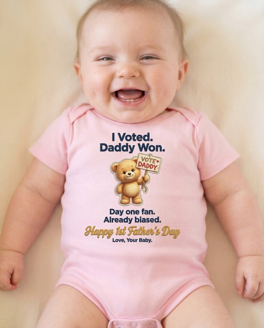 TotKind - H9 Vote Daddy Picket-Sign Bear  Ultra-Short 2-Sent - Baby Onesie - 13052026