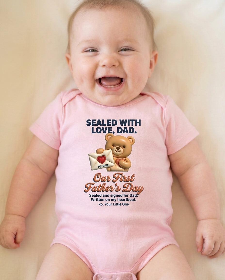 TotKind - Sealed Letter Bear  Our First Fathers Day - Baby Onesie - 11052026