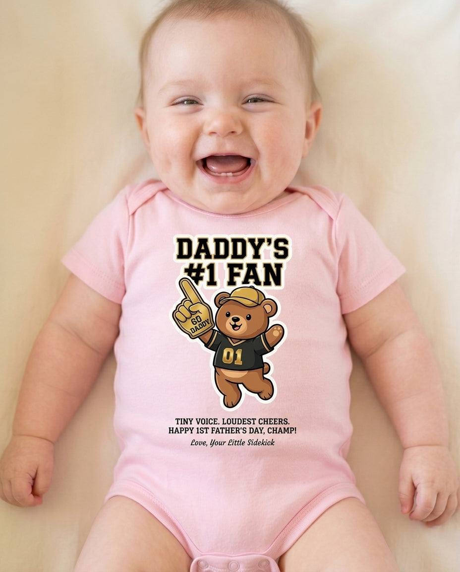 TotKind - Bear Black Cap Foam Finger Daddy Fan - Baby Onesie - 12052026