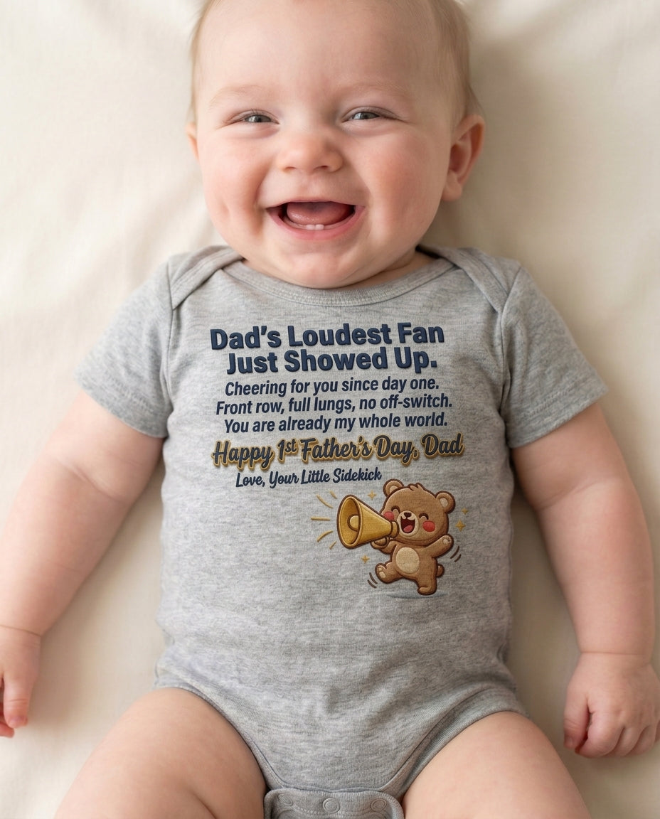 TotKind - Megaphone Bear  Loudest Fan Just Showed Up - Baby Onesie - 09052026