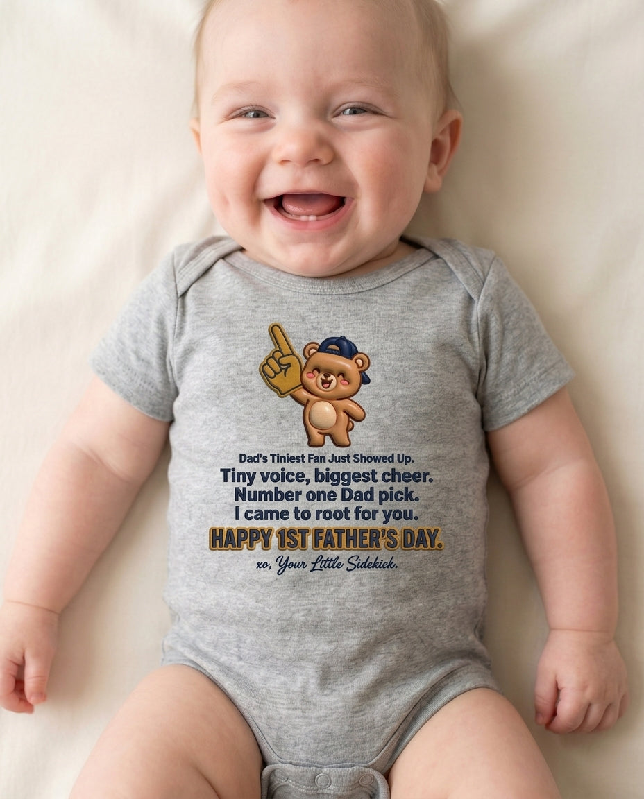 TotKind - Foam Finger Bear v2  Tiniest Fan Just Showed Up pr - Baby Onesie