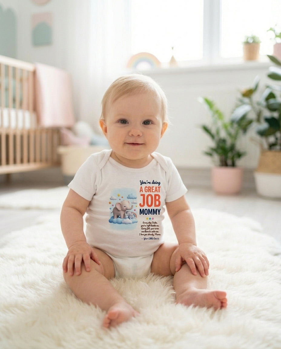 Elephant Rainbow Great Job Baby Onesie
