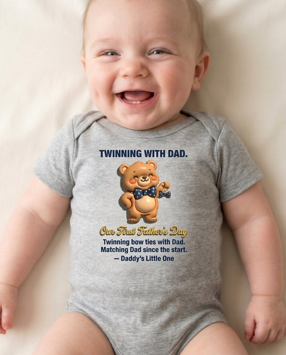 TotKind - Bow Tie Twin Bear  Our First Fathers Day - Baby Onesie - 11052026
