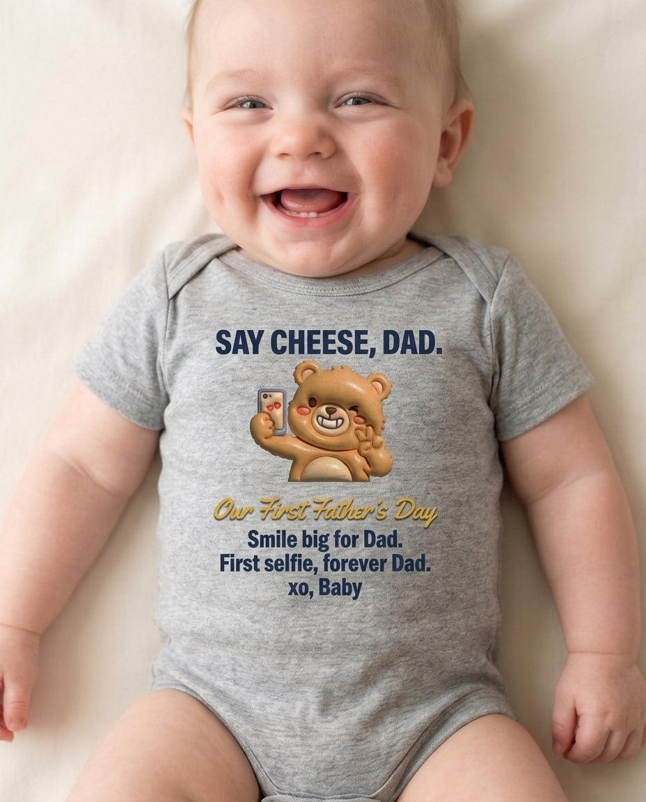 TotKind - Selfie Bear  Our First Fathers Day - Baby Onesie - 11052026