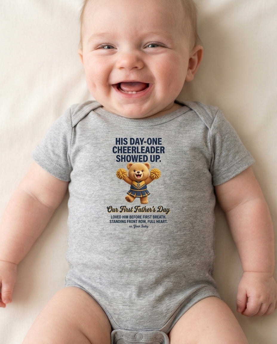 TotKind - H2  Cheerleader Bear on Warm Pastel Peach Gradient - Baby Onesie - 14052026