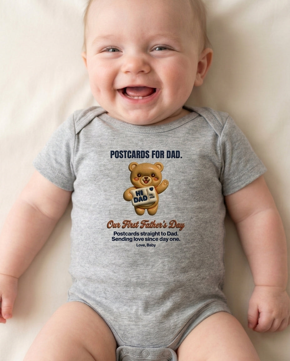 TotKind - Postcard Bear  Our First Fathers Day - Baby Onesie - 11052026