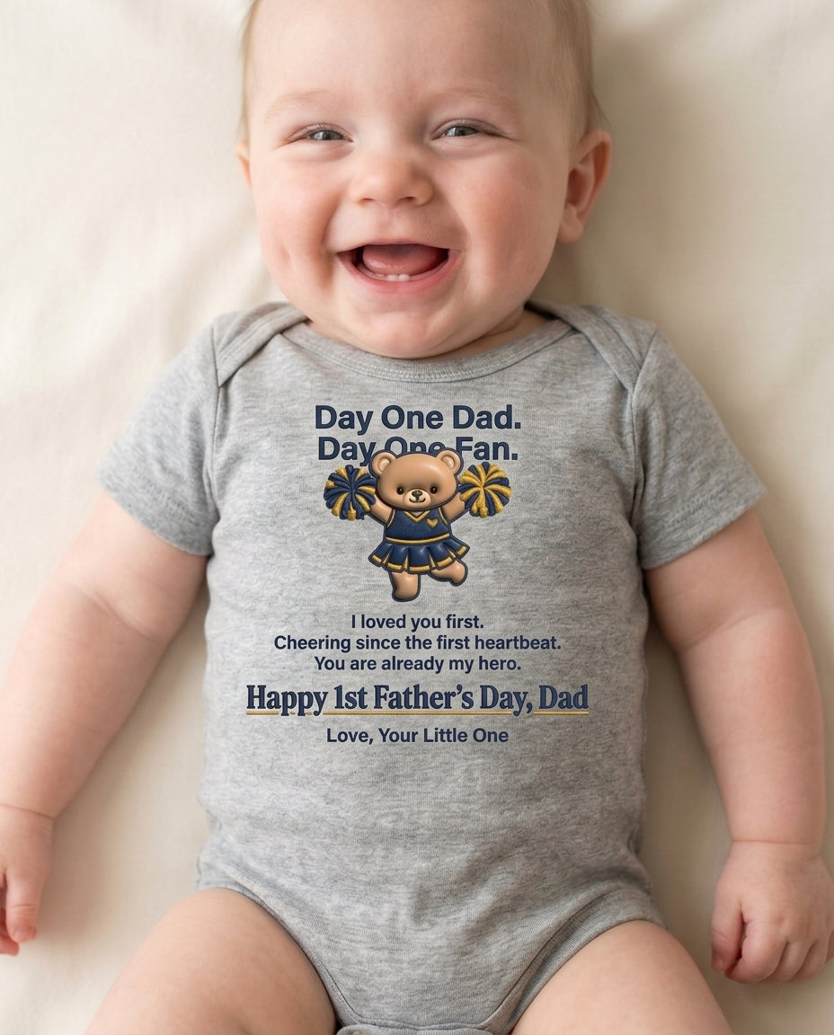 TotKind - Cheerleader Bear v4  Day One Dad Day One Fan  Fron - Baby Onesie - 10052026