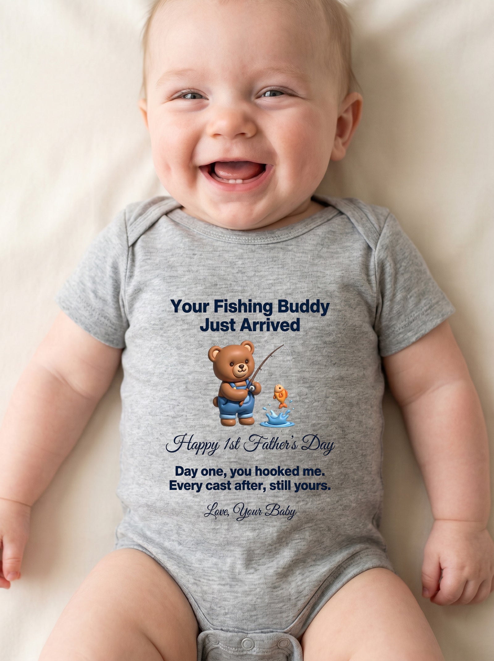 TotKind - NEW Fishing Buddy Bear Happy 1st - Baby Onesie - 21052026