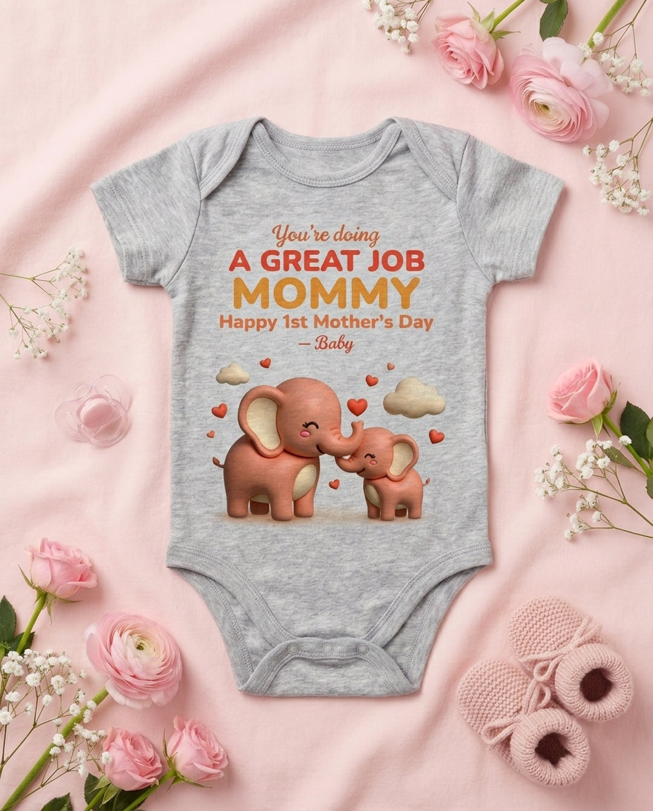 TotKind - Elephant Great Job First Mothers Day - Baby Onesie