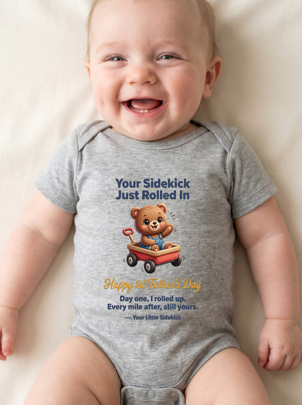TotKind - NEW H2 Warm-Pastel-Gradient Background Wagon Bear - Baby Onesie - 21052026