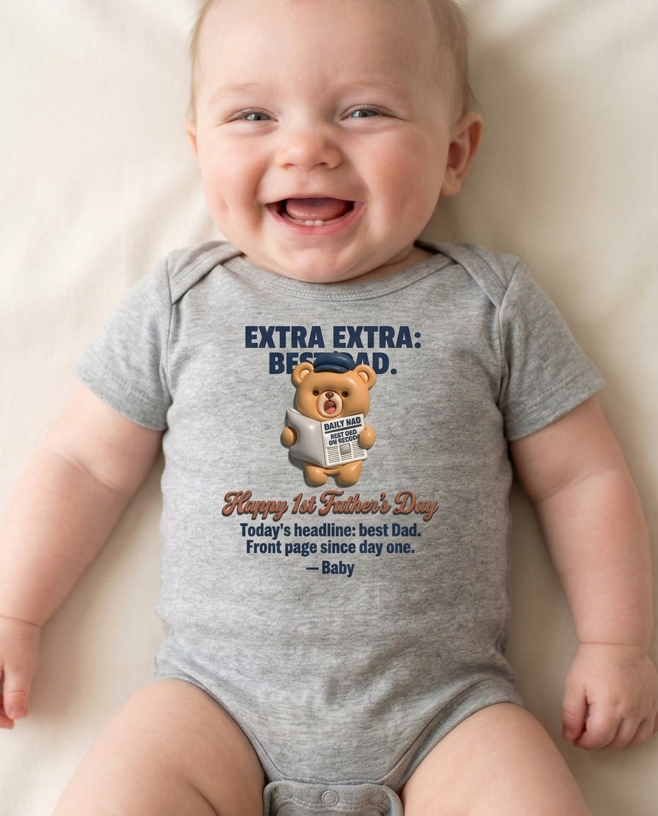 TotKind - Newspaper Bear  Happy 1st Fathers Day - Baby Onesie - 11052026