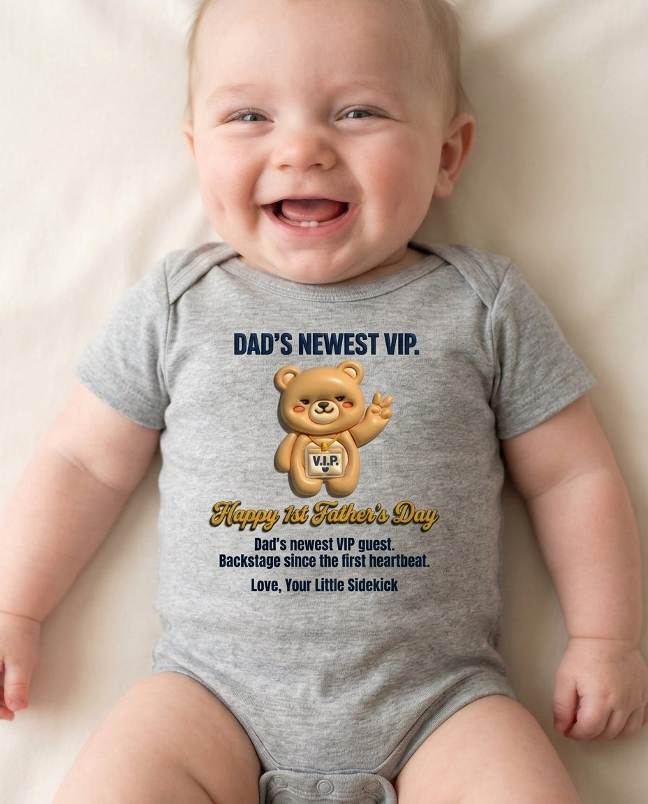 TotKind - VIP Lanyard Bear  Happy 1st Fathers Day - Baby Onesie - 11052026