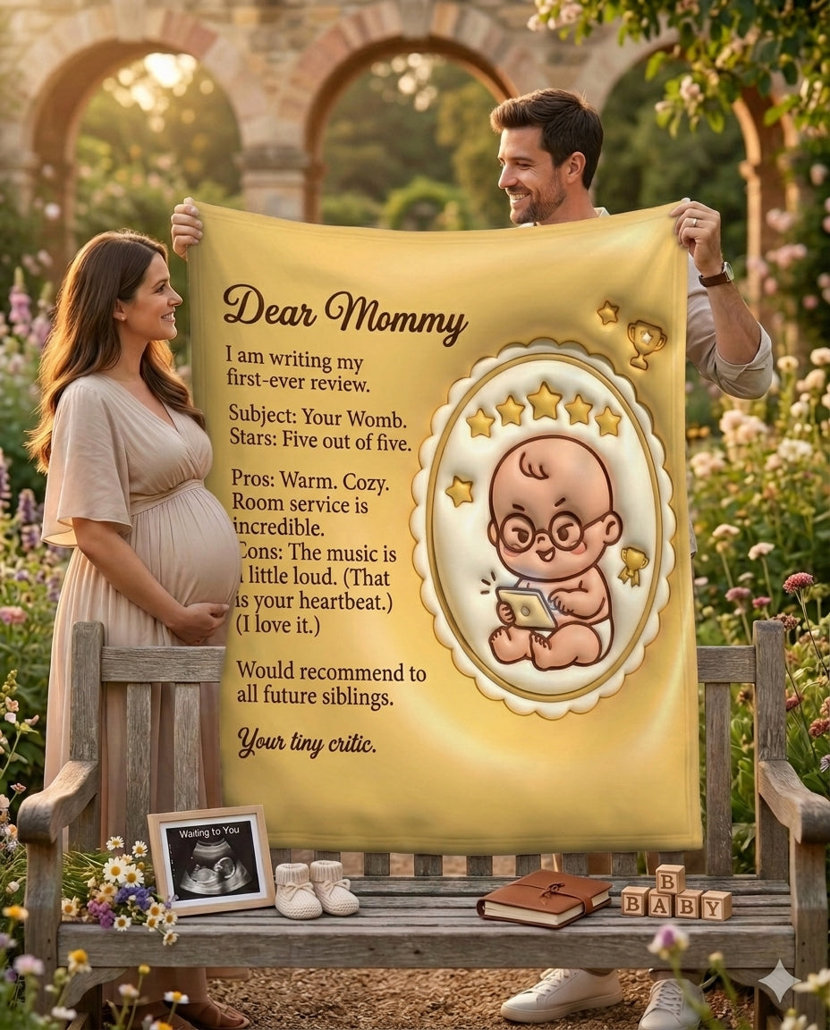 TotKind - Baby Writing Yelp Review of the Womb - Blanket