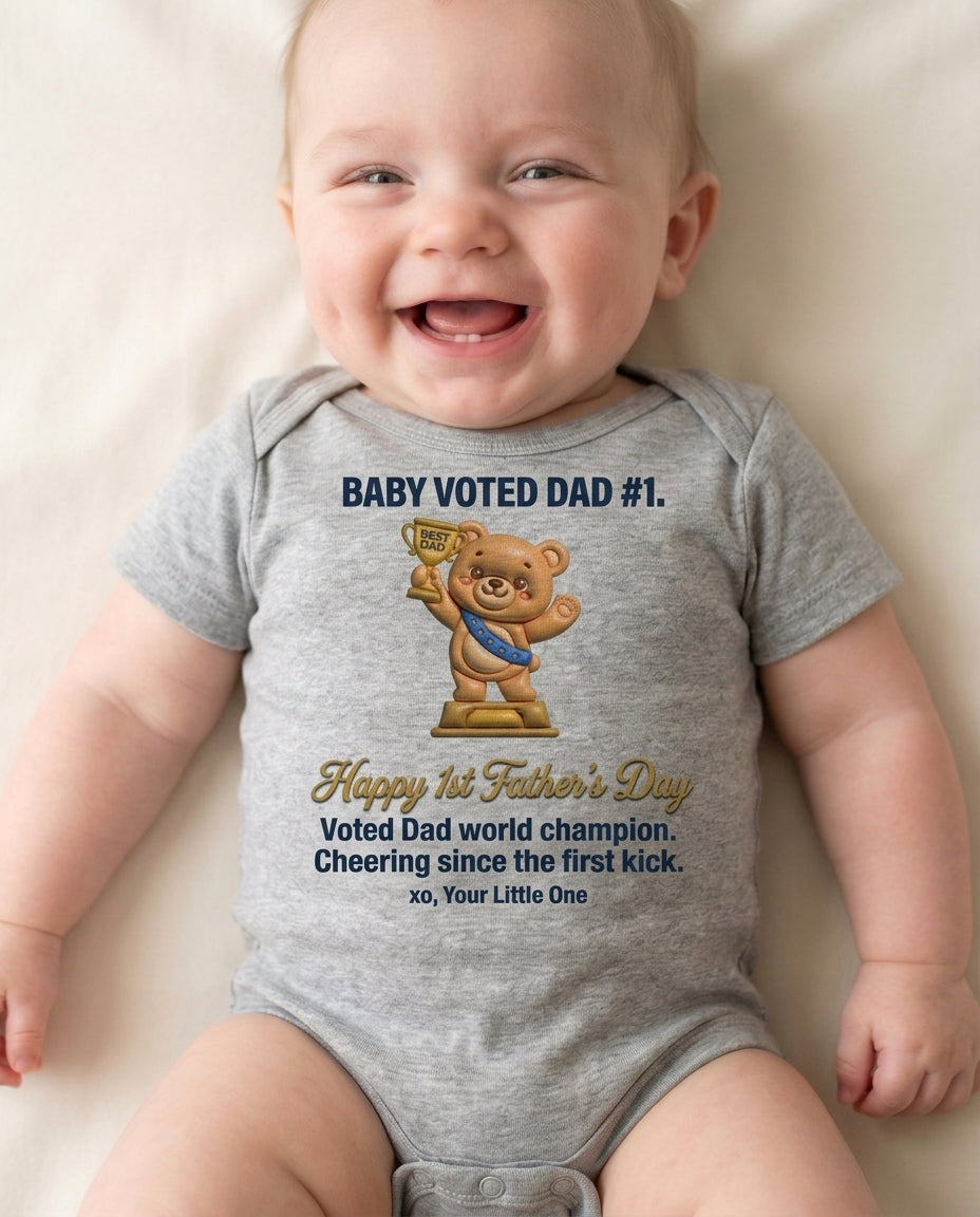 TotKind - Tiny Trophy Bear  Happy 1st Fathers Day - Baby Onesie - 11052026